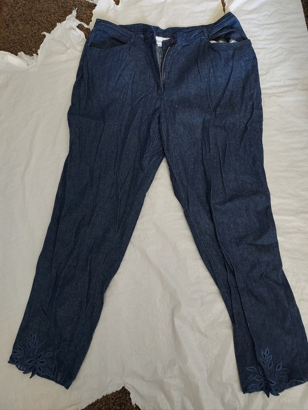 Together Women’s Dark Blue Relaxed Jeans with Hem Cutwork